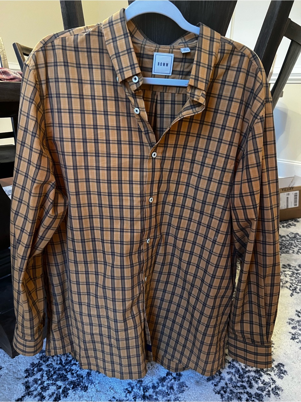 ROWW Men's Tan Plaid Button-Down Shirt